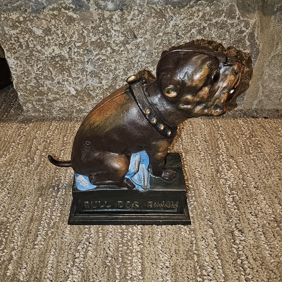 Vintage Antique Status Bulldog Heavy Metal Bank (Priced For Shipping)